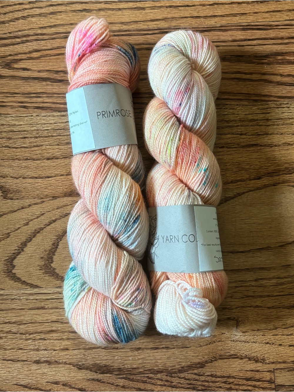 Primrose Yarn Co Lot of 2 Ultimate Sock Hand-Dyed Yarn Peach Pink Sassy Wool